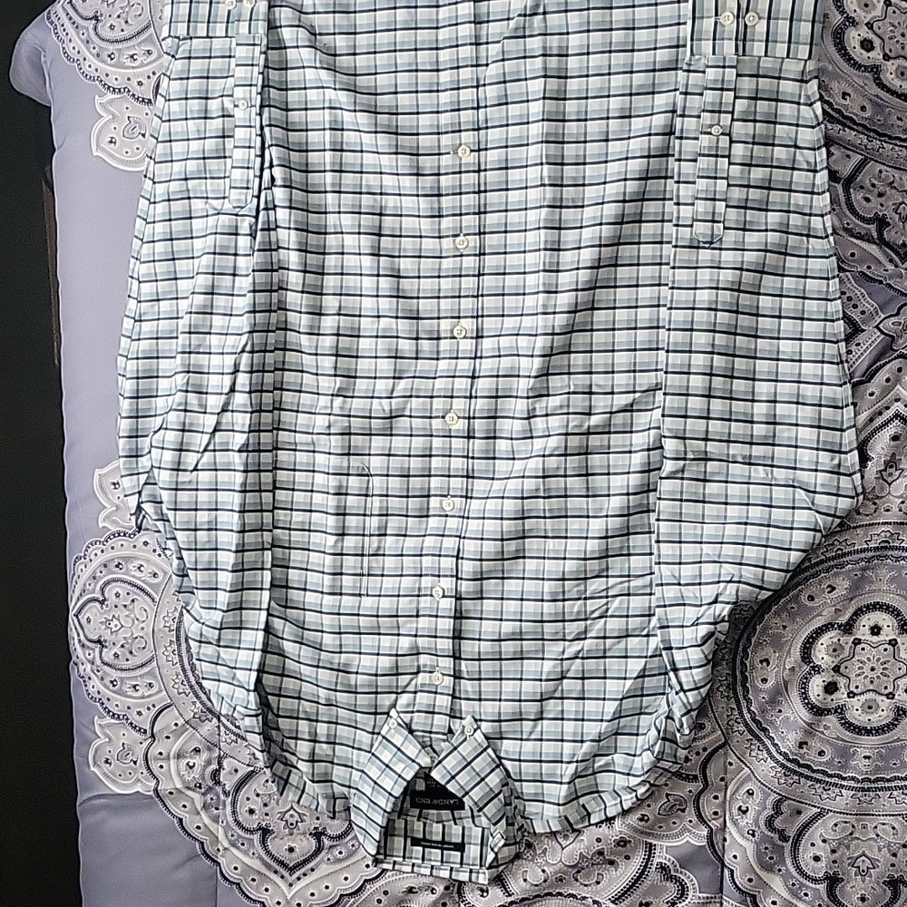 Lands end mens  blue and white Button-up shirt